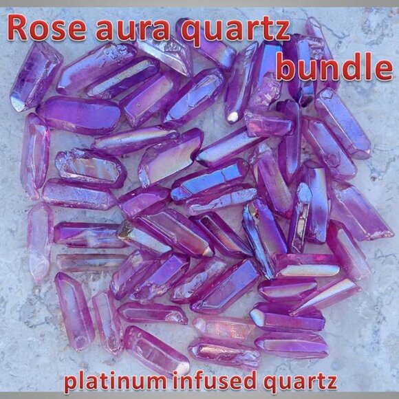 BUNDLE Rose AURA QUARTZ crystal stone rock point CHAKRA - healing PLATINUM - Picture 1 of 3